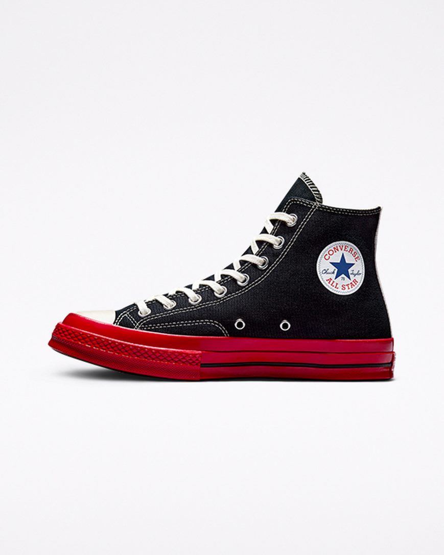 Zapatillas Altas Converse x Comme des Garçons PLAY Chuck 70 Hombre Negras Rojas | PE 4P0WE5